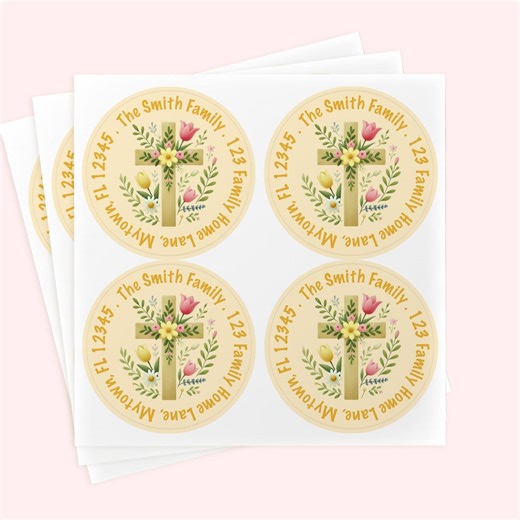 Personalized Family Return Address Labels Stickers | Yellow Floral Easter Cross Address Label - Etsy