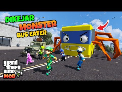 GTA 5 MOD BOBOIBOY POWERS 4 CRYSTAL HURRICANE AND LEAVES CHASED BY BUS EATER MONSTERS