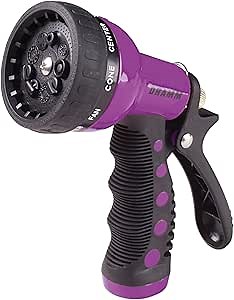 Dramm® Revolver Heavy Duty 9-Pattern Garden Hose Nozzle – Adjustable Metal Spray Gun with Thumb-Control Flow & Ergonomic Grip – Berry