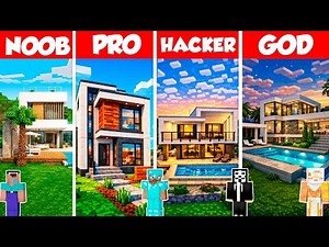 Modern Villa Build Battle Challenge - Noob vs Pro vs Hacker vs God - Minecraft Animation