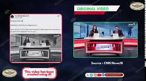 🚨 Trace the Truth❌ Propaganda accounts are circulating AI fabricated video alleging that RSS-supported mob attacked a serving Brigadier and his son for criticising ‘Operation Sindoor’, reported by CNN-News18.❌ The video being circulated is digitally altered and AI-manipulated to create a false narrative and falsely attribute it to a credible news outlet.✅ There is no such report by CNN-News18 — the branding and visuals have been manipulated to appear authentic and mislead viewers.🎯 FactThe ori