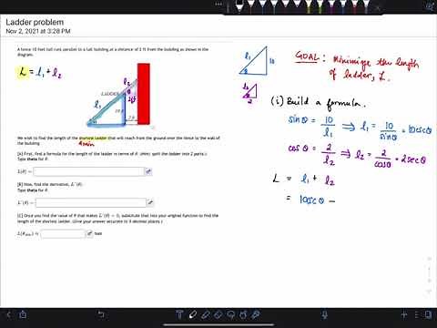 Optimization- Shortest Length of a Ladder (Trig)