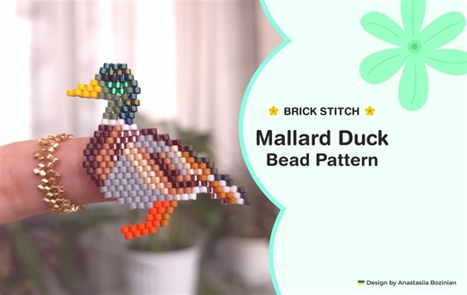 Mallard Duck Beaded Brooch Pattern | Realistic Brick Stitch Jewelry (PDF   Video Tutorial, ENG Subtitles) - Etsy