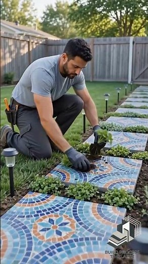 From Plain Grass to Beautiful Mosaic Garden Path! 🌿✨ #diy #backyardtransformation #asmr