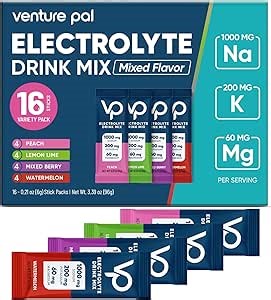 Venture Pal High Sodium Sugar-Free Electrolyte Powder Packets - Hydration Packets with Sodium, Potassium & Magnesium | Zero Calories | Vegan, Keto, and Paleo Friendly | 16 Sticks
