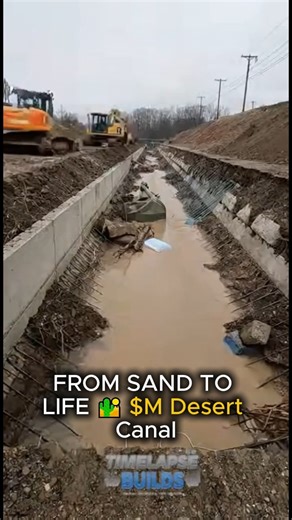 4.7K views · 12 reactions | Watch engineers turn dead desert land into a flowing water oasis. This $18 million canal features solar pumps, reinforced concrete, and smart water management — redefining desert living. Desert water projects attract premium Middle East and environmental CPMs. Could you imagine this as your backyard?  #UAEProjects #DesertEngineering #WaterInnovation | Timelapse Builds | Facebook