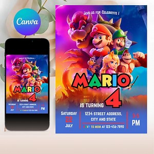 Mario Bros Birthday Invitation, Super Mario Birthday Card, Super Brothers Boy Invite, Video Game, Kids Invite, Printable Editable Template - Etsy