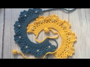 #21 one color pet collar with pearl dog bandana crochet tutorial