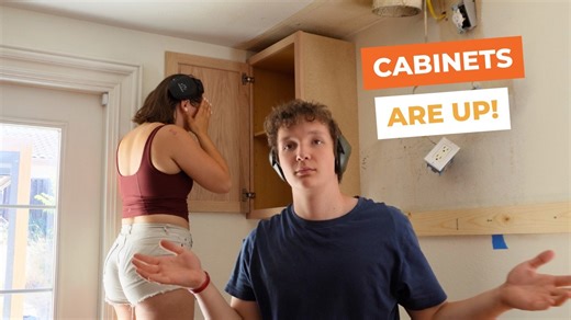 DIY kitchen renovation installing wall cabinets on a budget