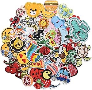 60pcs Random Assorted Styles Embroidered Patches, Bright Vivid Colors, Sew On/Iron On Patch Applique for Clothes, Dress, Hat, Jeans, DIY Accessories
