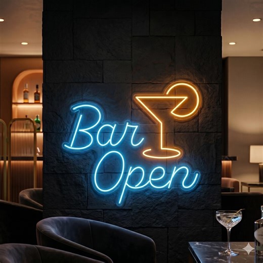 Bar Open LED Neon Sign – Bar & Nightclub Wall Decor – Cocktail Lounge Open Sign – Custom Size Available - Etsy