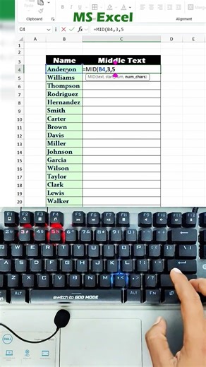 Extract Any Middle Word from Long Text in Excel Using One Simple Formula You Will Love #keyboard #MS