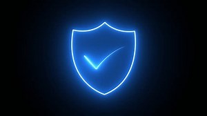 neon security shield with check mark animation. neon check mark icon on black background.