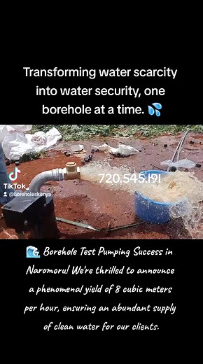 🌊 Borehole Test Pumping Success in Naromoru! We're thrilled to announce a phenomenal yield of 8 cubic meters per hour, ensuring an abundant supply of clean water for our clients. Transforming water scarcity into water security, one borehole at a time. 💦 Call 0720545191 | Bonvic Drilling Company