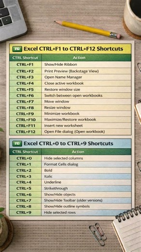 Master Excel faster with these essential CTRL shortcuts (F1–F12 & 0–9)! 🚀 #excel #exceltips #shorts