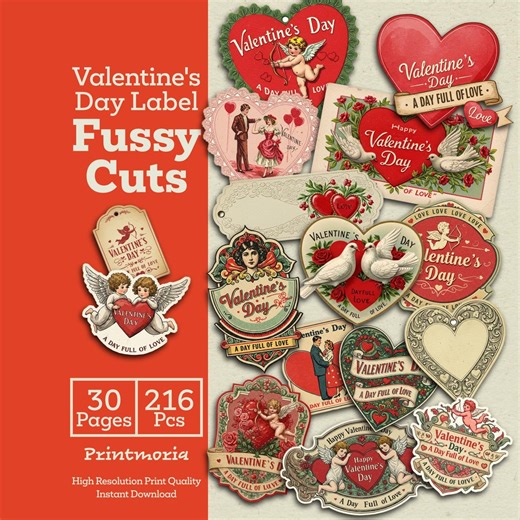 Vintage Valentine's Day Label Fussy Cuts: Romantic Love Ephemera for Junk Journals, Antique Heart Embellishments (digital Instant Download) - Etsy