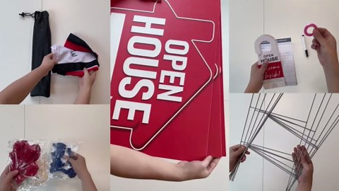 Open House Signs Kit - Extra Large 24"x18" (3-Pack) Double-Sided Signs with Double H-Stakes, 30 Balloons, Guest Register Book & Door Hangers | Complete Real Estate Marketing Bundle