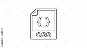 Black CSS file document icon. Download css button line icon on white background. CSS file symbol. 4K Video motion graphic animation Stock Video