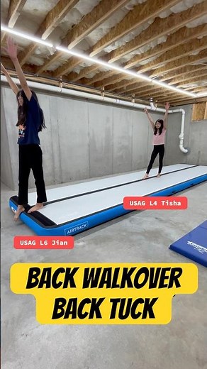 Gymnast sisters performing a back walkover and back tuck on a 20 ft airtrack. #GymnastSisters