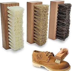 Small Shoe Cleaning Brush Set of 3 with Nylon, Boar and Horsehair Bristles, Boot Shoe Sneaker Brushes for Cleaning Leather, Suede Brush for Shoes Cleaner