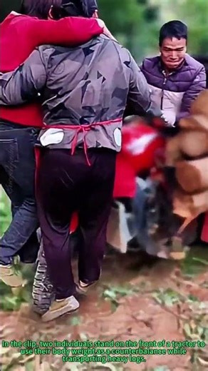 Life Hack: Two People Use Body Weight to Counterbalance Logs During Tractor Transport