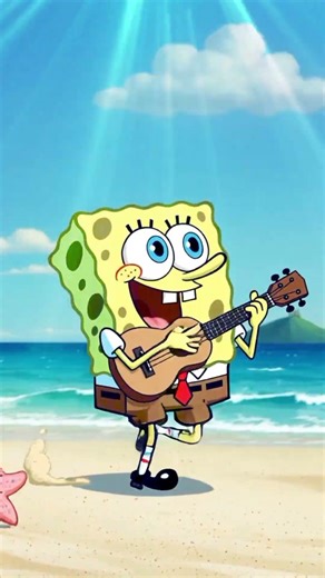 SpongeBob Playing Ukulele on the Beach #SpongeBob #Ukulele #CartoonMusic #FunnyCartoon #BikiniBottom