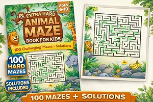 Very Hard Animal Mazes for Kids | 100 Printable Puzzles   Solutions (PDF Download) - Etsy Canada