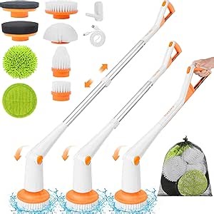 Electric Spin Scrubber Cordless, Power Scrubber for Cleaning Bathroom with Extension Long Handle, Electric Shower Scrubber, Adjustable Cleaning Brush with 8 Brush Heads for Tub Tile Floor Car