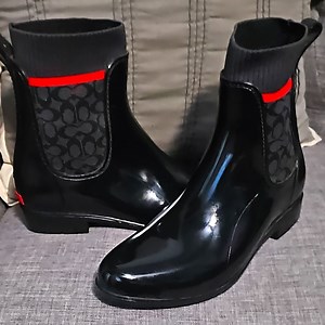 Coach Black and Red Rain Boots