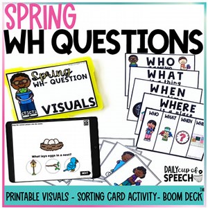 Wh Questions With Visual Choices, Spring Wh Questions,  Boom Cards Wh Questions