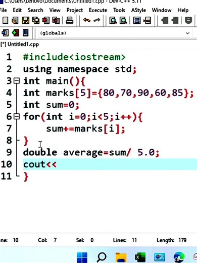 Learn C++ in 30 Seconds | Calculate Average Marks Using Array (Easy C++ Program) #programming