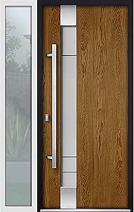 Front Door VDOMDOORS Exterior Front Entry Door Prehung Steel | 48" x 80" Right-Hand Inswing | Natural Oak Finish with Frosted Glass Sidelite & Hardware