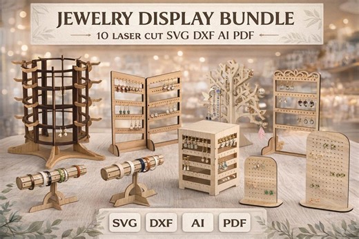 Earring Holder File | 10 Laser Cut Holders & Organizers | Wooden Rack Set Files - Etsy