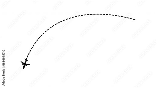 4K airplane flight route line animation with dashed path and start point