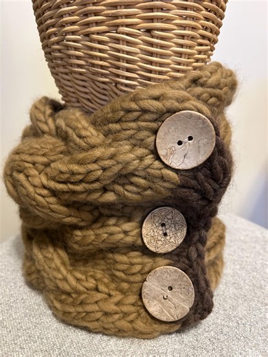 Cable Knit Wool Cable Cowl: Button up Caramel Brown Winter Scarf; Neck Warmer - Etsy