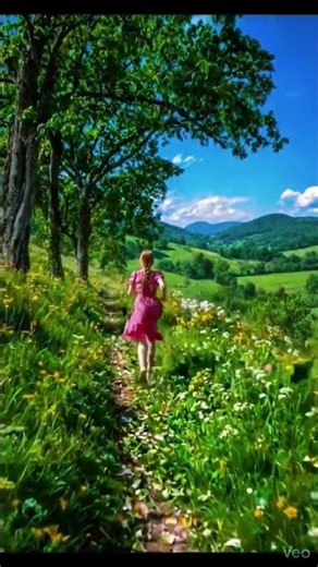 A woman is running along a narrow path through a beautiful countryside. #shortvideo #aivideo