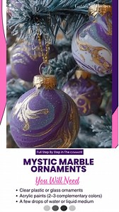 This is the easiest "no-mess" marbling method. Simply pour 2-3 colors of acrylic paint inside a clear glass or plastic ornament. Gently tilt and rotate the ornament, letting the colors flow over each other without fully mixing. Turn it upside down in a cup to drain the excess and let it dry. | Golden Era Recipes