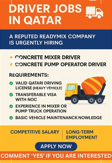 Driver Job Opportunities in Qatar for Concrete Drivers