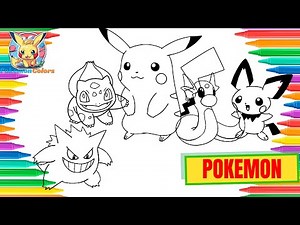 Pokemon Coloring Adventure: Bulbasaur, Pikachu, Dratini, Pichu & Gengar | Pokemon Colors Channel
