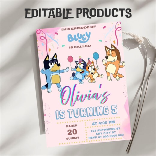 Editable and Printable Bluey Birthday Party Invitation Template (5x7) Digital Downloadable Product - Etsy