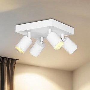 LVWIT Deckenstrahler LED Weiß 4 Flammig Quadratisch - Metall LED Deckenleuchte Schwenkbar, GU10 Deckenlampe Spot -Strahler Deckenspot für Küche Wohnzimmer Schlafzimmer (Ohne Leuchenmittel)