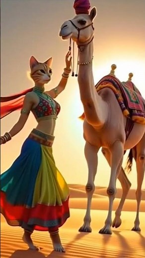 Cat belly dance with camel #shorts #funny #animation #cartoon #trending #comedy #dance