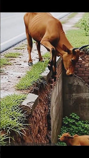 Farmer Saves Calf Stuck in Deep Hole 😢❤️#animals #humanity #wildlife #cow