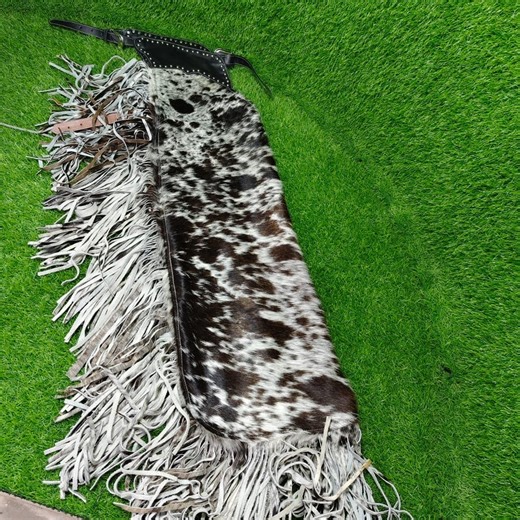 Handmade Cowhide Leather Chaps, Brown White Pony Hair Fringe Western Cowboy Riding Gear - Etsy