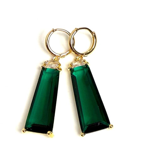 Emerald Green Crystal Earrings, Gold Hoop Dangles - Etsy
