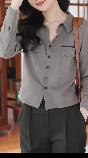 春秋新款洋气百搭灰色长袖衬衫 休闲气质上衣#面料柔软舒适 #洋气减龄 #气质穿搭 #谁穿谁好看不分年龄段