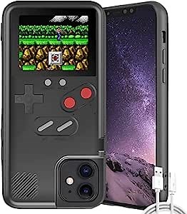 Gameboy Case for iPhone, Retro 3D Gameboy Design Style Silicone Shockproof Cover Case with 36 Classic Retro Games,Color Screen Game Cover Case for iPhone (Black, for iPhone 12/12 Pro-6.1")