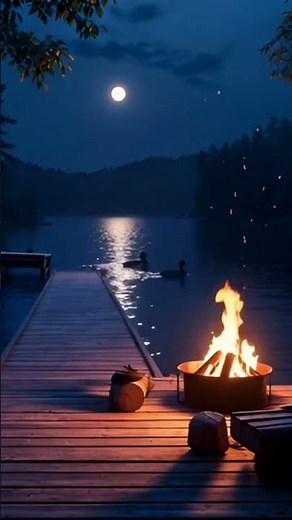 Moonlit Christmas Lake Ambience • Gentle Piano • Falling Snow • Crackling Fire • Winter Relaxation