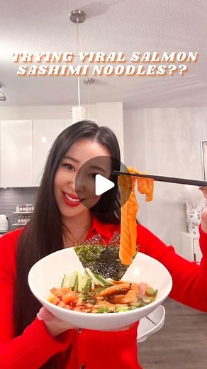 Sophia Hu | TRYING VIRAL SALMON SASHIMI NOODLES?? RECIPE FROM KOREA ✨ My first thought when I saw these was WHAT IS THAT and the my second thought was... | Instagram