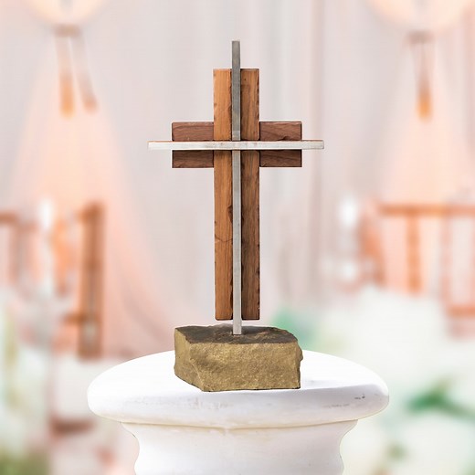 Handcrafted Unity Cross: Black Walnut & Steel Wedding Sculpture - Etsy